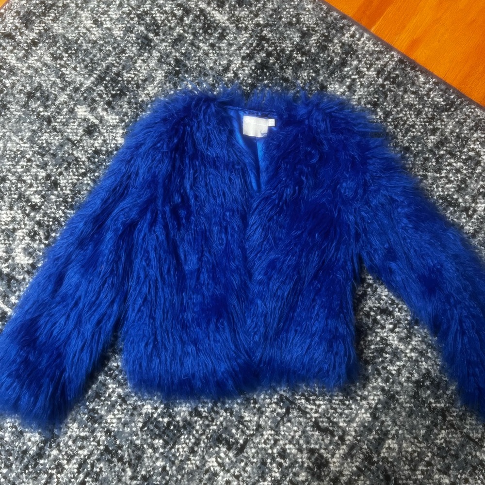 Vibrant Blue Faux Fur Jacket